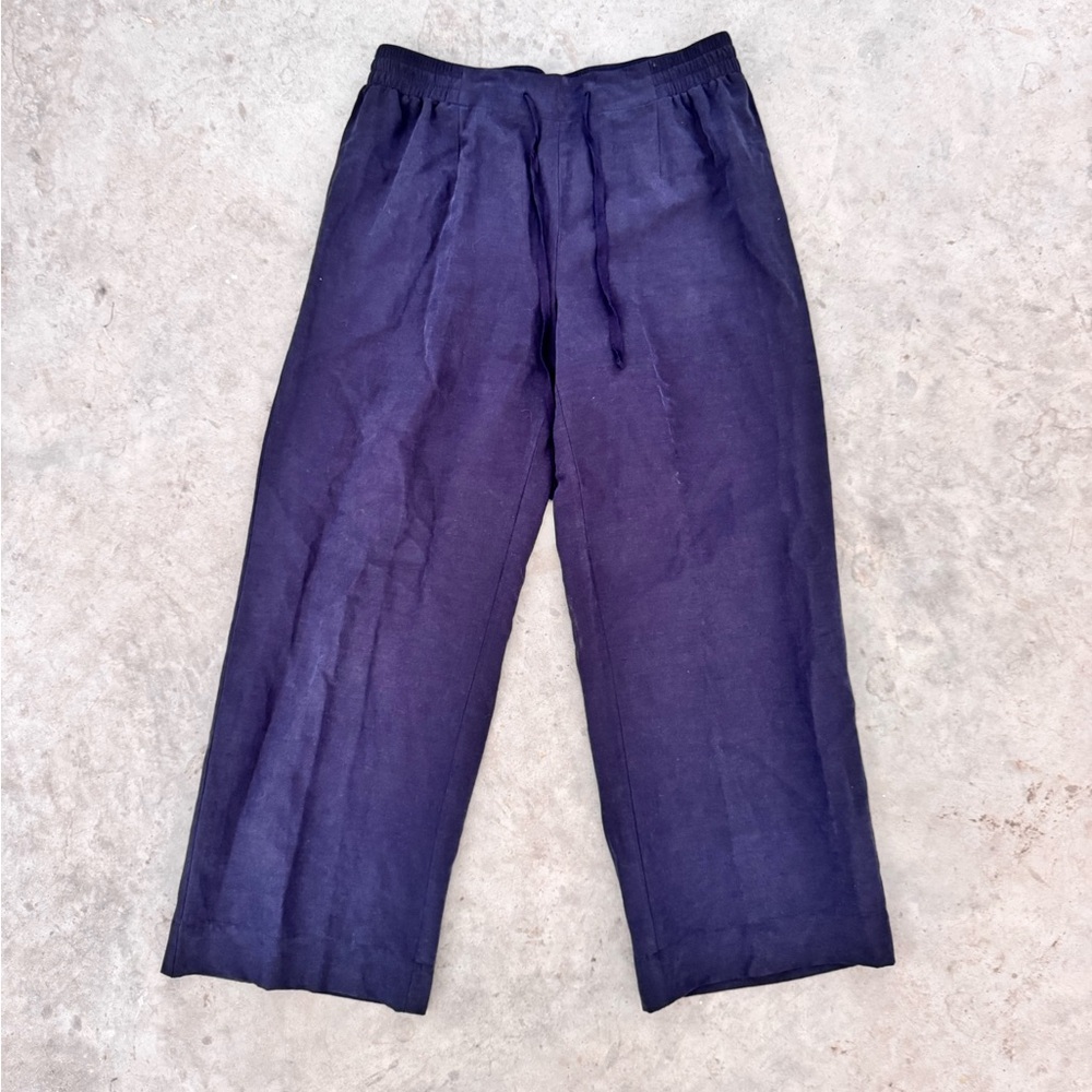 Coldwater Creek Natural Fit Pull on Navy Silk and Linen Blend Pants MP
